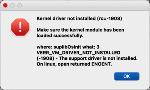 Kernel driver not installed rc 1908 virtualbox mac os что делать